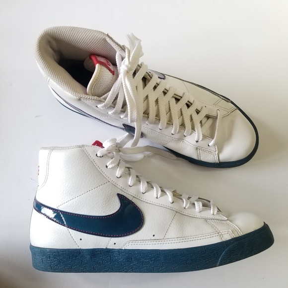 white nike red swoosh high tops